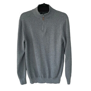 Mark Law Men’s Sweater Pullover Mock Neck Long Sleeve Zip Cotton Gray Size L